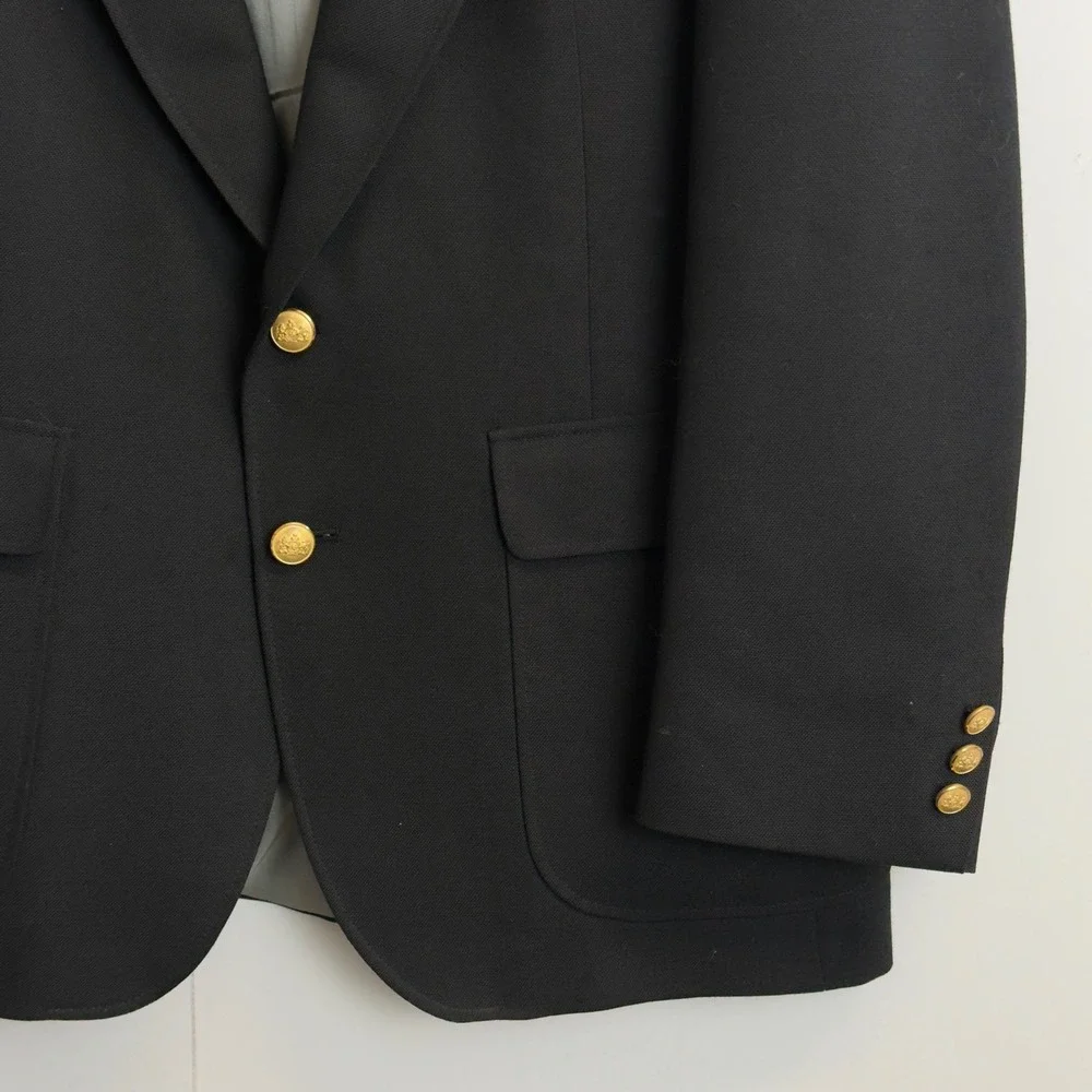 Stafford American Craftsmen Mens 40S Black Blazer Gold Crest Buttons Made in USA